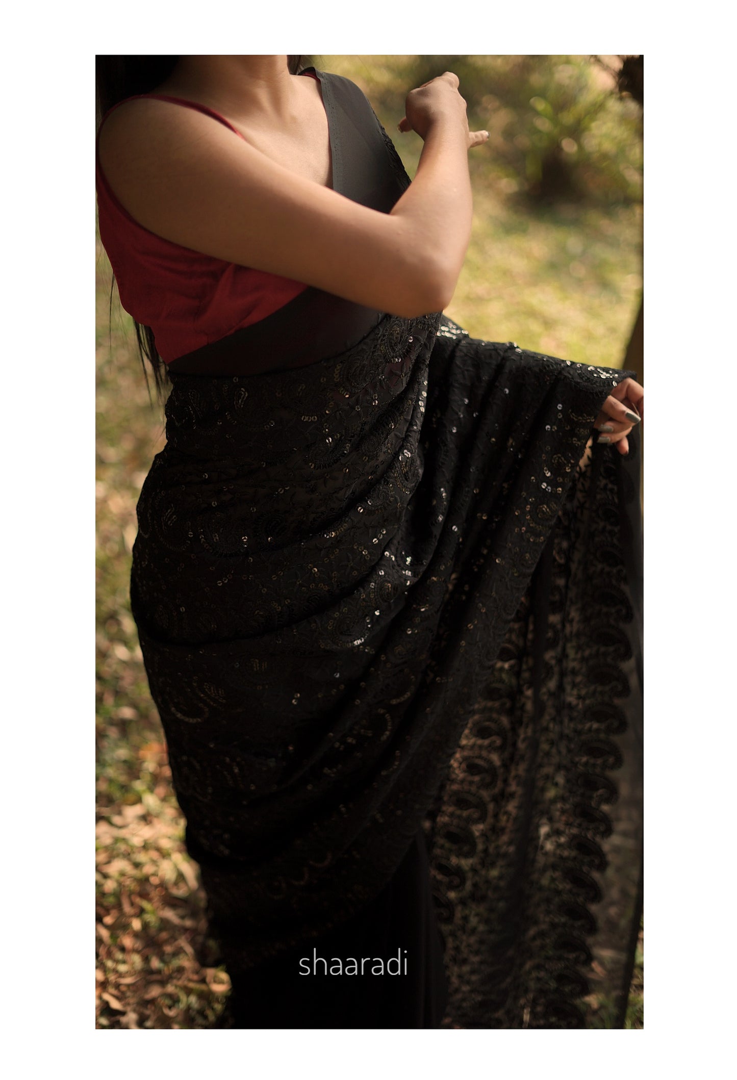 Sequinned black saree