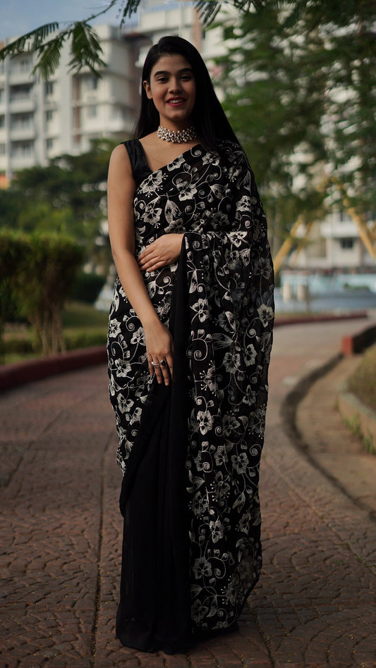 Gardenia in Monochrome Saree