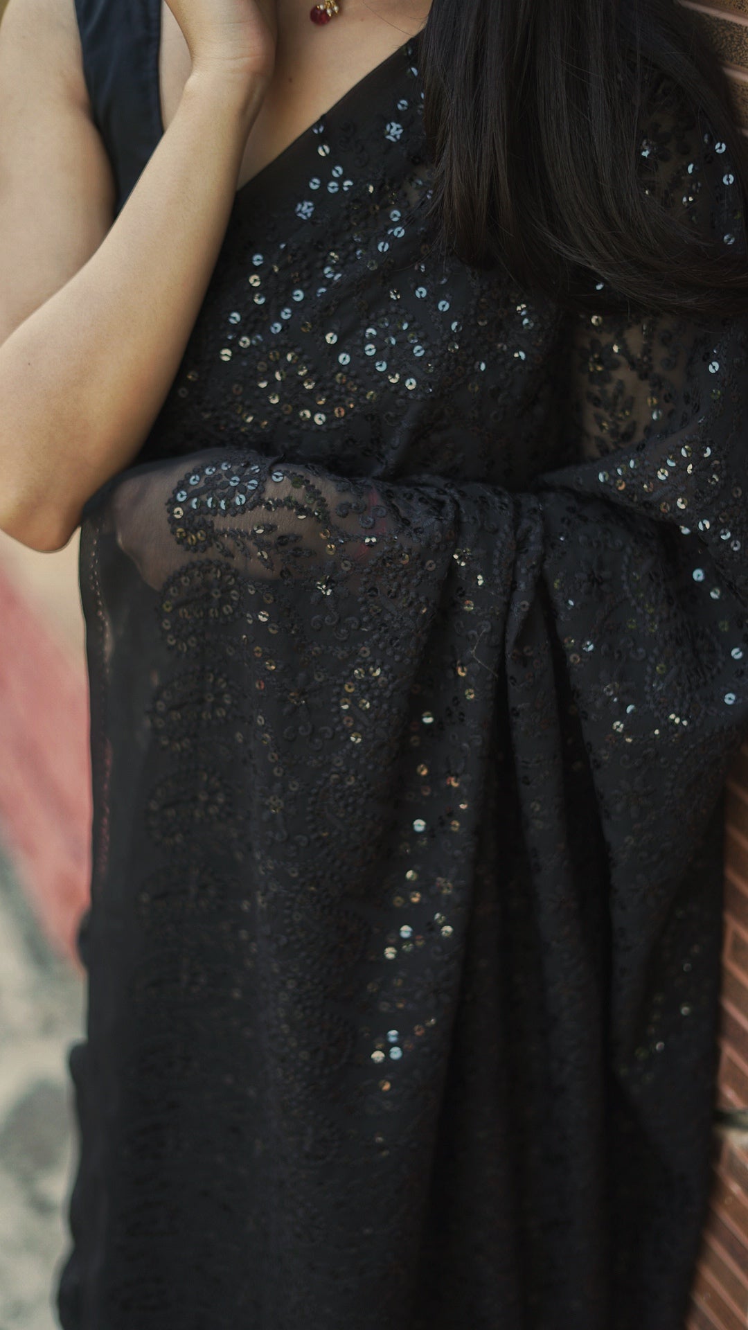 Sequinned black saree