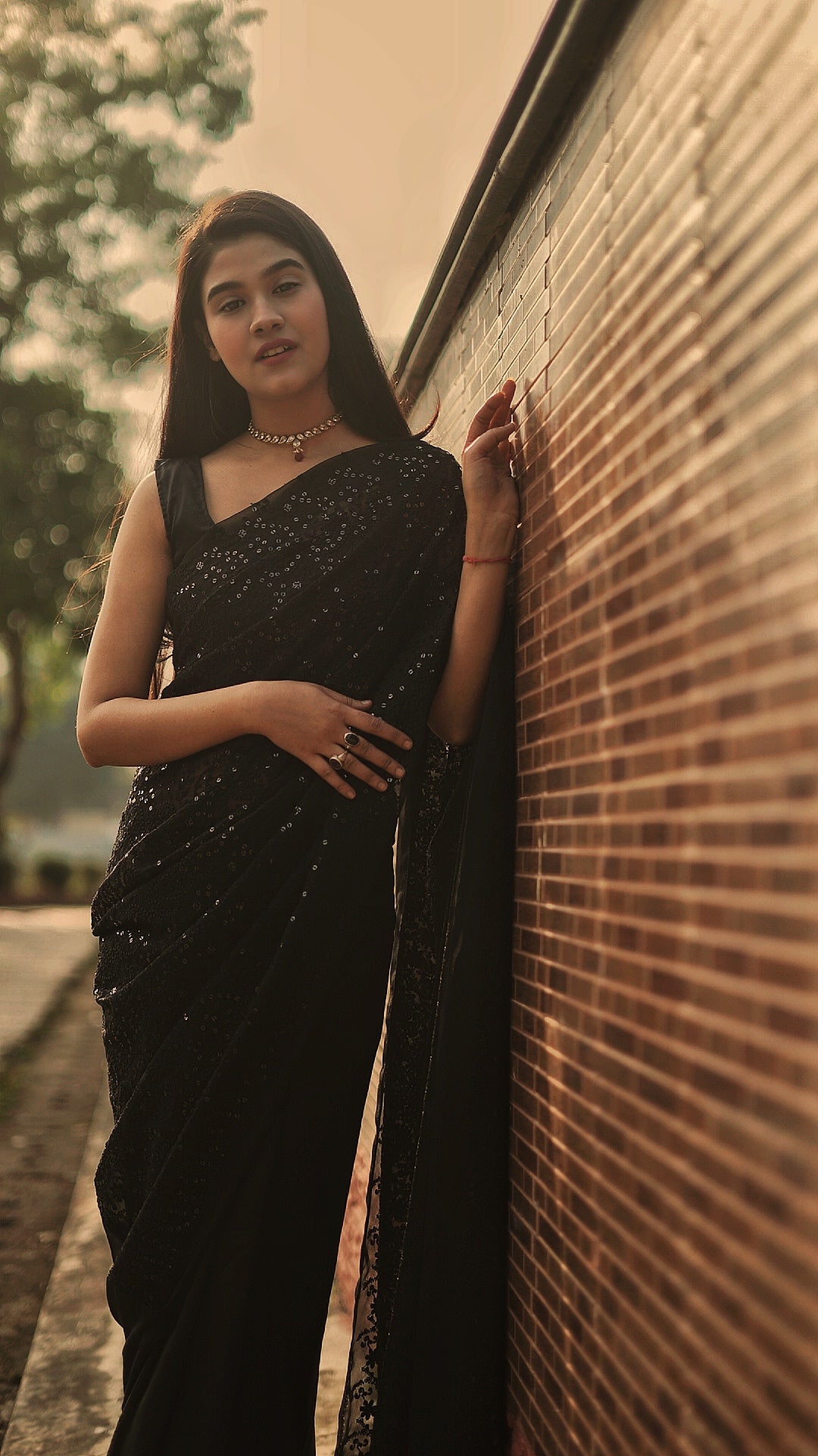 Sequinned black saree