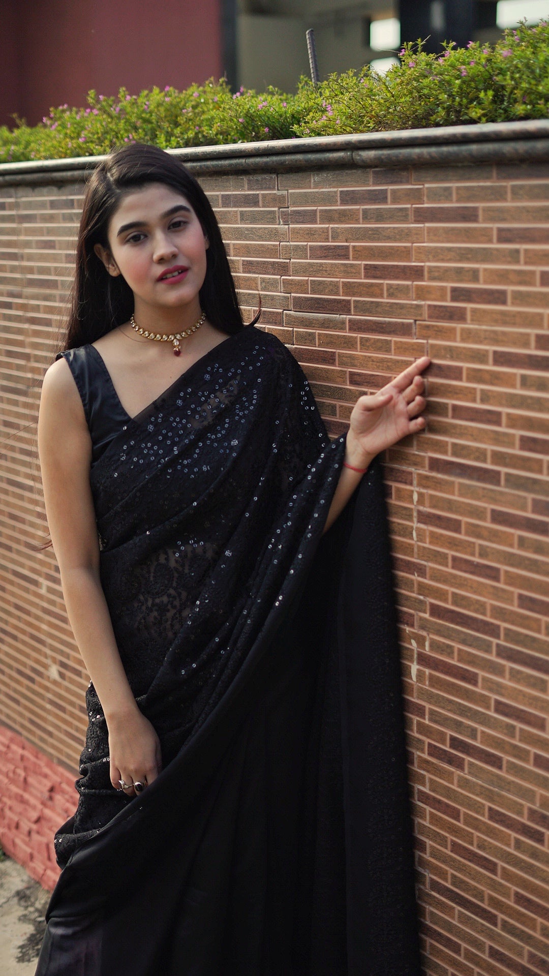 Sequinned black saree