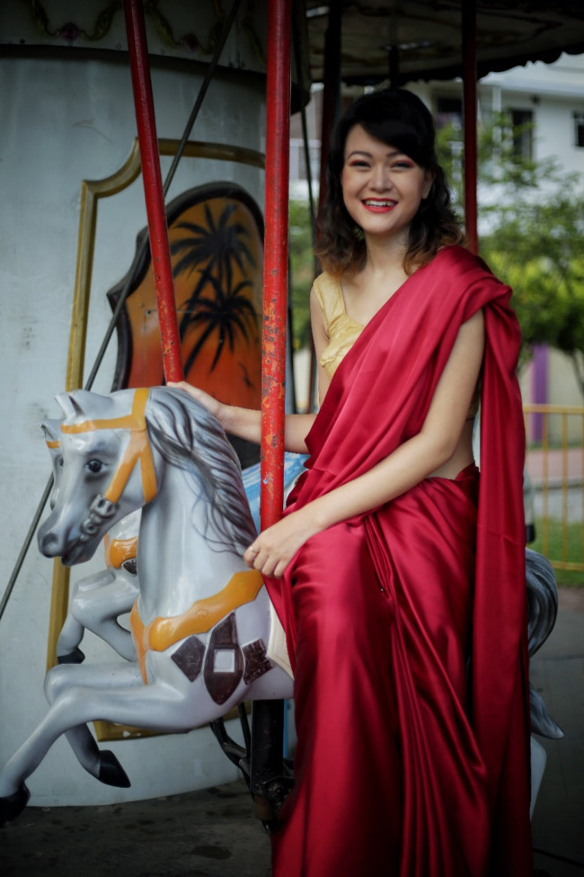 Scarlet Satin Saree