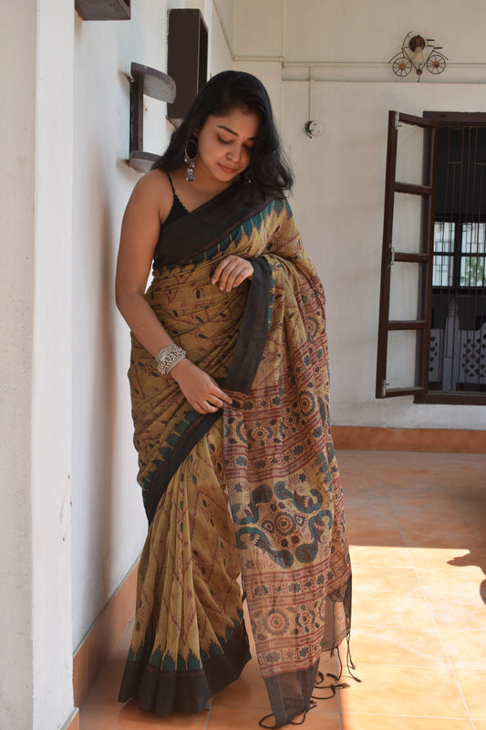 Raspedia Block Printed Saree