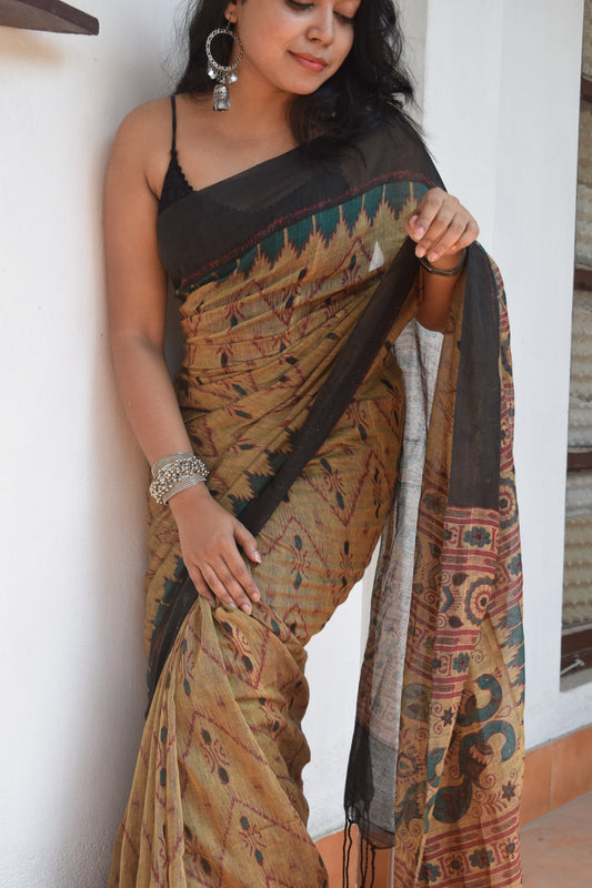 Raspedia Block Printed Saree