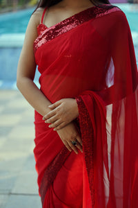 Sequinned Red Saree – Shaaradi