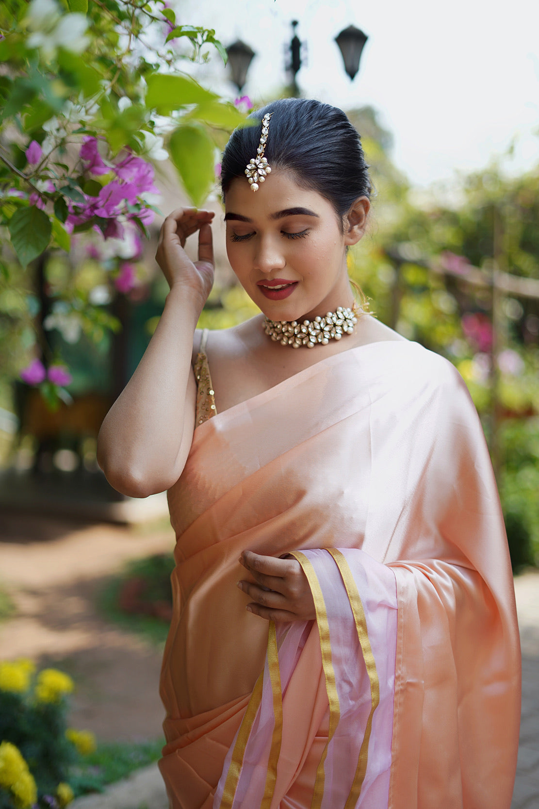 Jewellery for deals peach saree