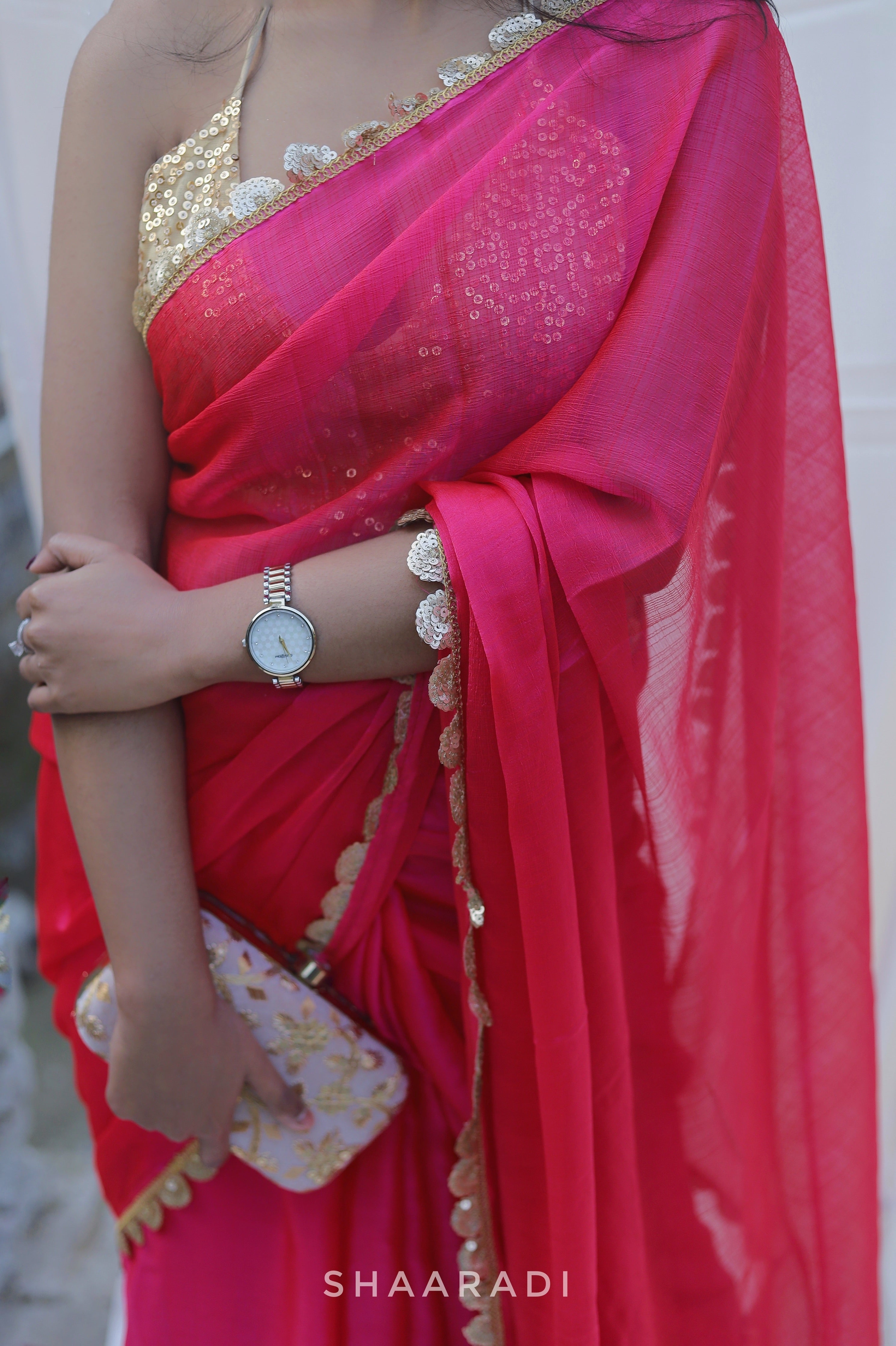 Sequinned Red Saree – Shaaradi