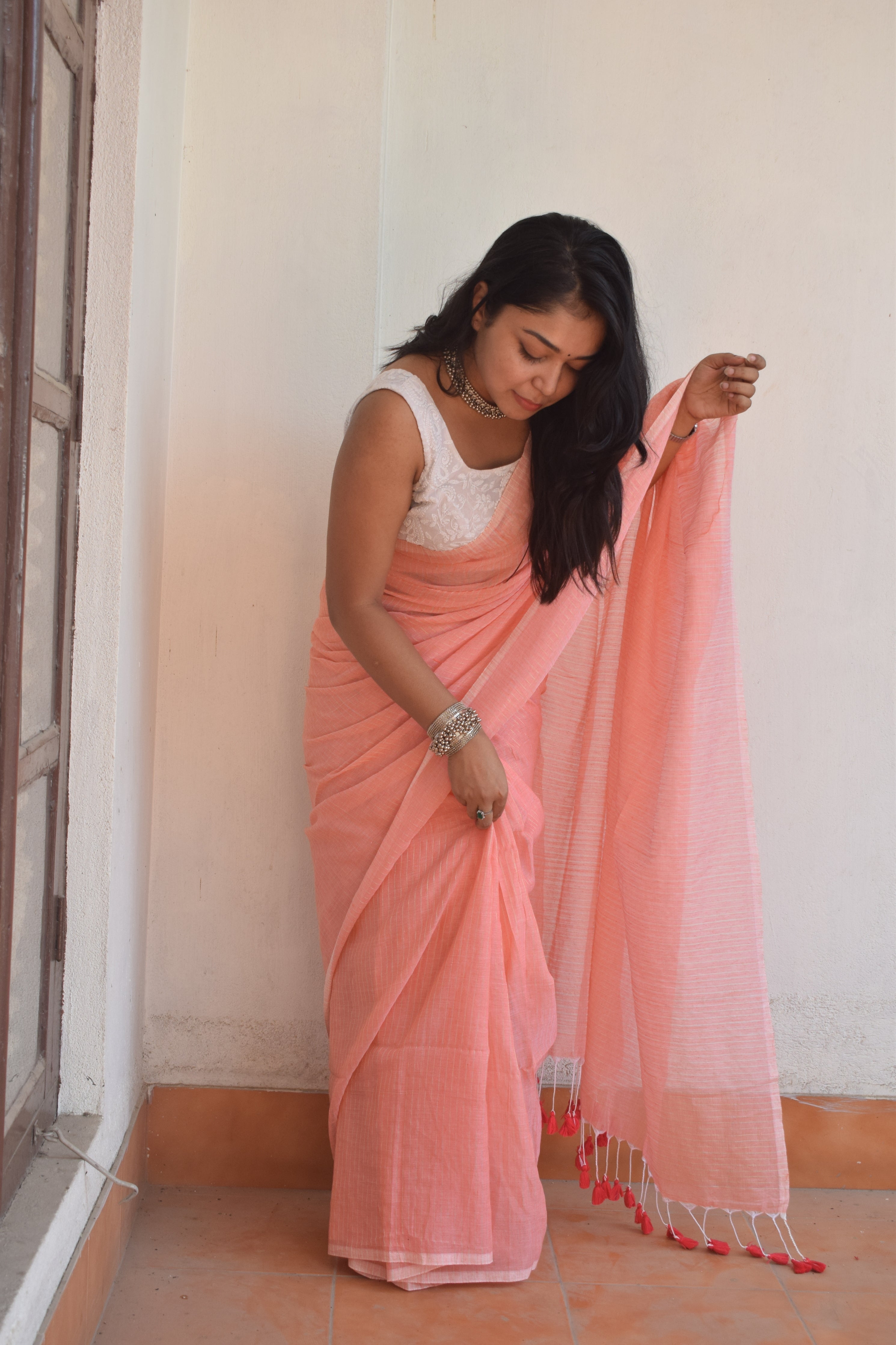 Rose Pink Satin Saree – Shaaradi